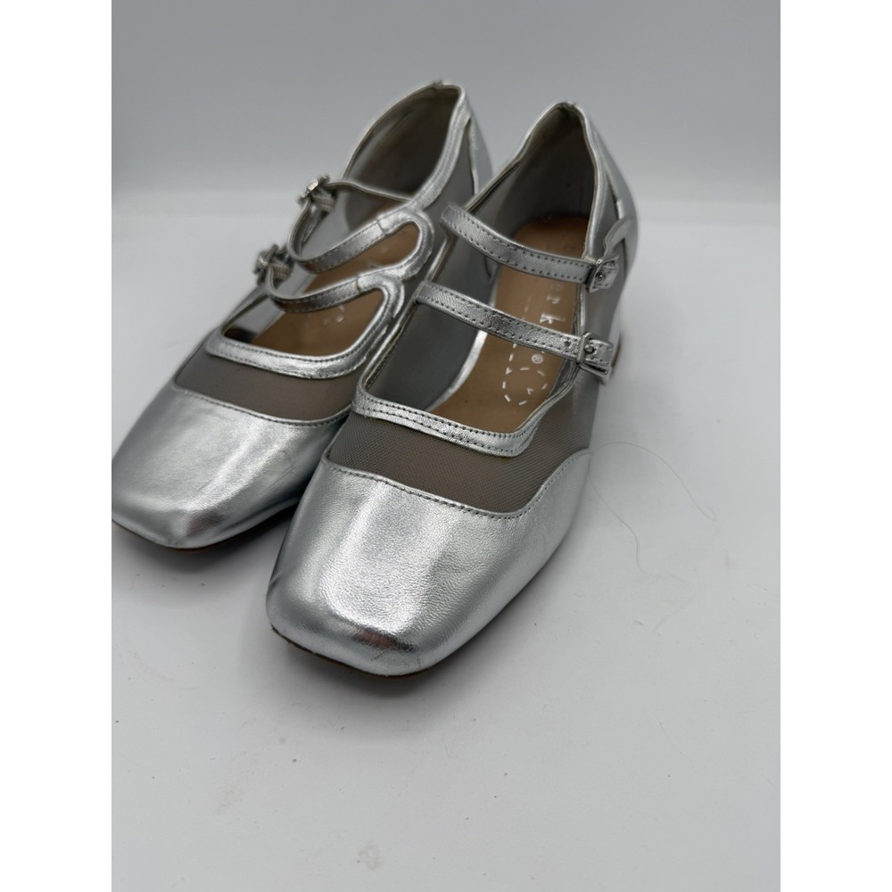 Copper Key Silver Mesh Metallic Mary Jane Shoes Size 4